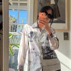 Graphic Print Button-Up Shirt